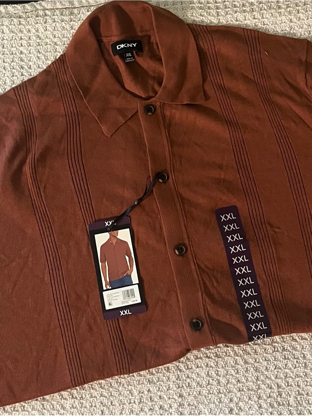 DKNY Men's Burnt Orange Lightweight Button up Shirt